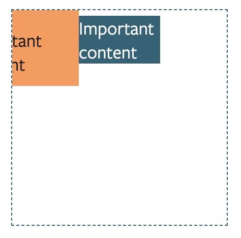 Screenshot in Chrome of an orange block with text that gets cut off where it overflows its container.