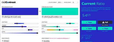 OddContrast displays P3 gamut range in Oklch color format